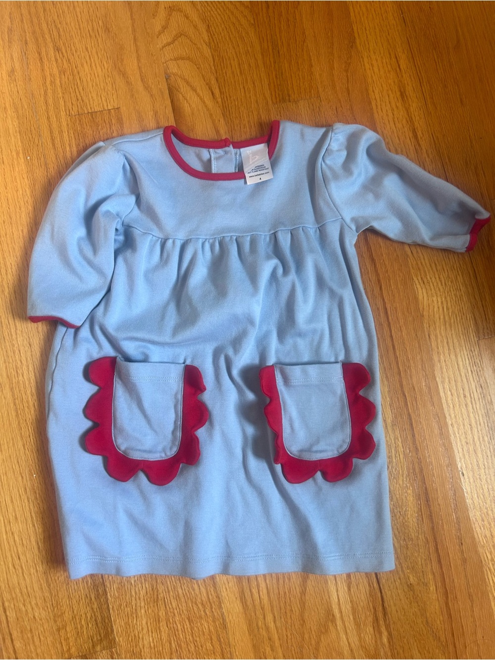 Light Blue with Red Trim and Pocket Accents. Bella Bliss prima cotton
